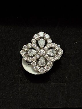 Sparkling Silver-Tone Crystal Floral Ring
